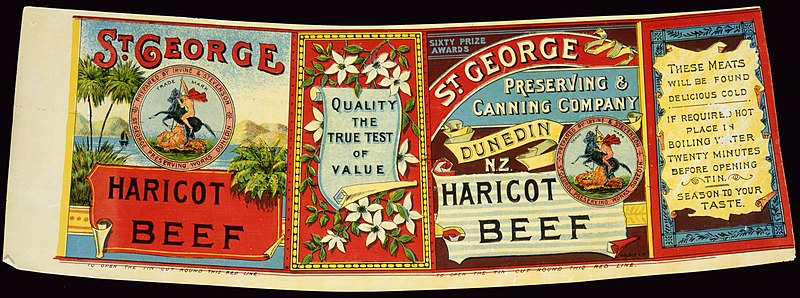 File:St George Preserving and Canning Company Ltd -St George haricot beef. (Printed by) Mills Dick and Co (Can label. 1890s-1940s). (21625782112).jpg