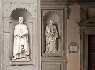Cosimo de' Medici by Luigi Magi and Andrea Di Cione (Orcagna) by Niccolo Bazzanti Statues in Niches Outside the Uffizi Gallery, Florence.jpg