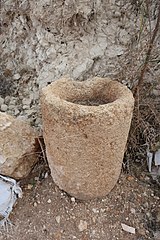 A stone mortar unearthed at archaeological site in Israel