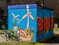 Graffity auf einem Badenova Container auf einem Spielplatz beim Freiburger Gefängniss