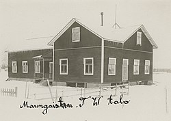 Marinkaisten työväenyhdistyksen talon talvinen ulkokuva, 1930