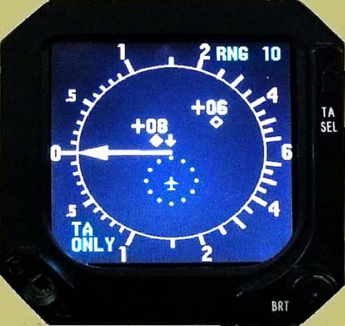 Combined TCAS and VSI cockpit display (monochrome)