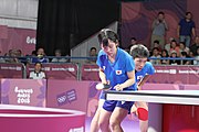 Deutsch: Tischtennis bei den Olympischen Jugendspielen 2018; Tag 9, 15. Oktober 2018; Mixed, Finale, Mixed-Doppel – Miu Hirano & Tomokazu Harimoto (JPN) gegen Sun Yingsha & Wang Chuqin (CHN) 1:3 English: Table tennis at the 2018 Summer Youth Olympics at 15 October 2018 – Mixed Final, Mixed-Double – Miu Hirano & Tomokazu Harimoto (JPN) Vs Sun Yingsha & Wang Chuqin (CHN) 1:3