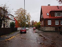 Preesi street with typical wooden apartment buildings from the 1930s.