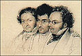Jenger, Hüttenbrenner und Schubert, Lithographie von Josef Teltscher, 1827