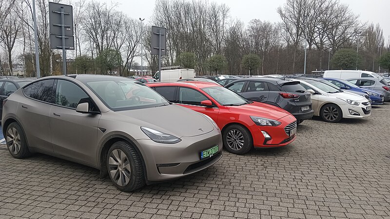 File:Tesla Y electric car with license plates from Tomaszów Mazowiecki. Tomaszów Mazowiecki, Poland.jpg