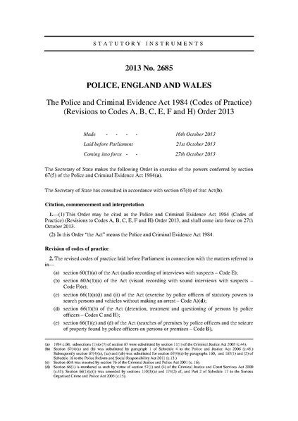 File:The Police and Criminal Evidence Act 1984 (Codes of Practice)  (Revisions to Codes A, B, C, E, F and H) Order 2013 (UKSI 2013-2685 qp).pdf  - Wikimedia Commons