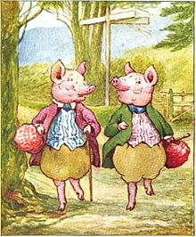 Illustration of dressed pigs