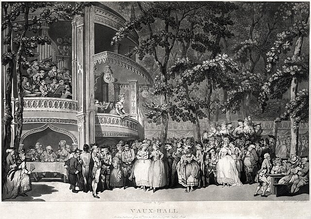 An entertainment in Vauxhall Gardens in about 1779, by Thomas Rowlandson. The two women in the centre are Georgiana, Duchess of Devonshire and her sis