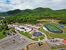 Towns County's public schools are located on a unified campus east of Hiawassee Towns County High School, Middle School, and Elementary School share a campus in Hiawassee, Georgia 04.jpg