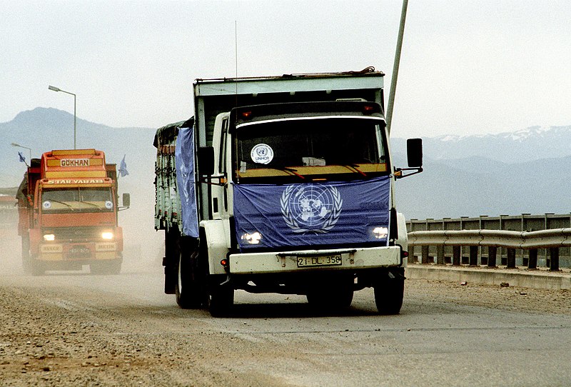 File:Trucks loaded with supplies to aid Kurdish refugees.JPEG