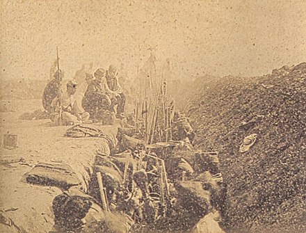 Uruguayan troops in trenches at the Battle of Tuyutí in 1866, during the War of the Triple Alliance