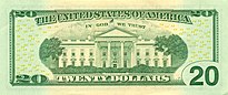 Revers d'un billet de 20 dollars américain, série colorisée