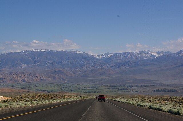 US 395 descending into Owens Valley from the Sierra Nevada, just north of Bishop