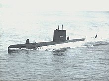 USS Harder (SS-568) with the three distinctive shark-fin PUFFS domes USS Harder (SS-568).jpg