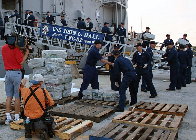 File:US Navy 060818-N-8544C-005 Sailors aboard the guided missile frigate USS John L. Hall (FFG 32) off-load 15,000 pounds of illegal drugs that were seized.jpg