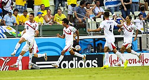 Borges celebrando el gol de Óscar Duarte en el Mundial 2014.