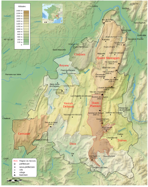 Carte en couleur en fonction de l'altitude.