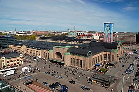 Hauptbahnhof von Helsinki (Gesamtansicht, Uhrturm eingerüstet)