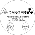 Proposed design for small disks that will be randomly scattered and buried within the controlled zone, to warn people digging that it is dangerous and they should stop.[11]