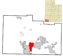 Washington County Utah začleněné a neregistrované oblasti Washington zvýraznil.svg