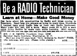 Advert for a Radio Technician course from the National Radio Institute.