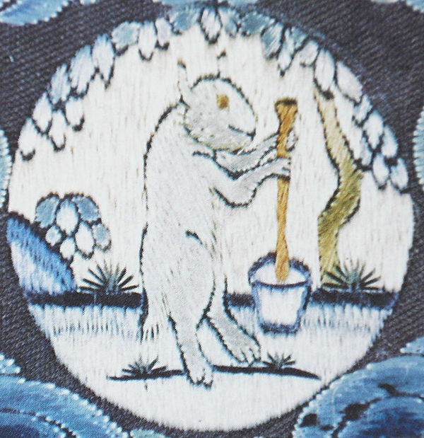 The mythological White Hare from Chinese mythology, brewing the elixir of life on the Moon