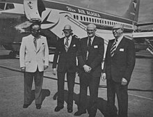 From left, airline president Ray Peterson, Noel Wien, Fritz Wien and Sig Wien as the airline takes delivery of a Boeing 737-200 C on April 12, 1974. Wien Brothers.jpg