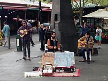 Woodlock performing live at Queen Victoria Market (September 2015) Woodlock - Melbourne band during performance.jpg