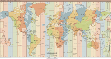 Mapa de los husos horarios oficiales vigentes.