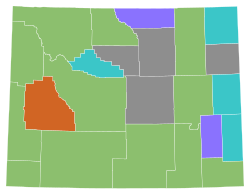 Verkiezingsresultaten van de Republikeinse presidentsverkiezingen in Wyoming per provincie, 2008.svg