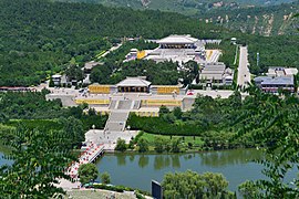 Xuanyuan Temple in Huangling, Yan'an, Shaanxi, dedicated to the worship of the Yellow Emperor (said to be the ancestor of all Chinese) at the ideal sacred centre of China.[v]