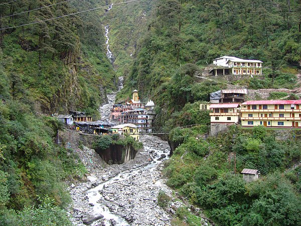 The Yamunotri temple on the river, dedicated to Goddess Yamuna