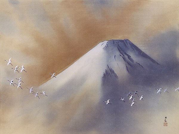 Snowy Peak with Cranes