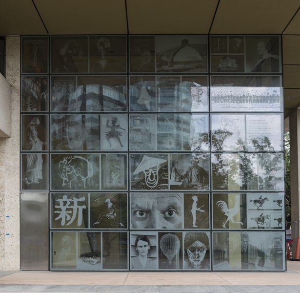 File:"From the Outside In," a display of photographs on the atria windows of the Harry Ransom Center, an archive, library and museum at the University of Texas at Austin LCCN2014632363.tif