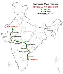 (Chennai - Jodhpur) Ekspres Güzergah haritası