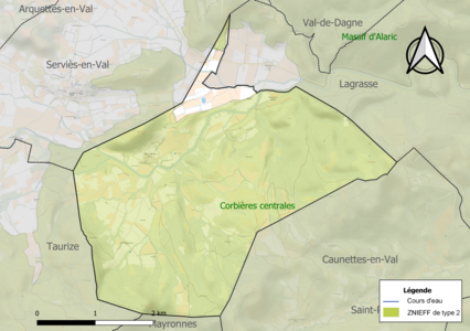 Carte de la ZNIEFF de type 2 sur la commune.