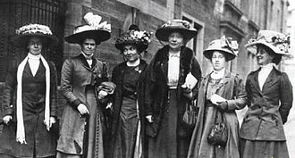 First women delegates to the STUC in 1911 in Dundee: L-R Jeanie Spence, Mrs Lamont, Agnes Brown, Mary Macarthur, Kate McLean? and Rachel Devine? 1911 L-R Jeanie Spence, Mrs Lamont, Agnes Brown, Mary Macarthur, Kate McLean, Rachel Devine.jpg
