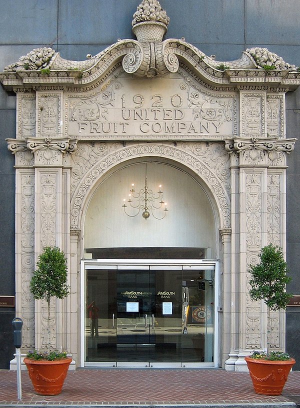Entrance façade of the old United Fruit Building at 321 St. Charles Avenue, New Orleans, Louisiana