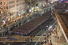 Members of the VMI march down Pennsylvania Avenue in January 2017, after the inauguration of Donald Trump. 2017 Inauguration 170120-D-XA037-0041.jpg