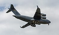 A US Air Force C-17 Globemaster III, tail 00-0171, on final approach to Kadena Air Base in Okinawa, Japan. It is assigned to the 176th Wing of the Alaska Air National Guard, and is originally from Joint Base Elmendorf–Richardson in Anchorage, Alaska.