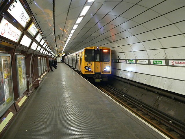 A Class 508 EMU on a Wirral line service at Liverpool Central prior to redevelopment.