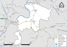 Carte en couleur présentant le réseau hydrographique de la commune