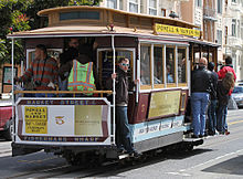 Rear view of a single-ended cable car on Mason St. 5 Cable Car on Mason St, SF, CA, jjron 25.03.2012.jpg