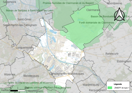 Carte des ZNIEFF de type 1 sur la commune.