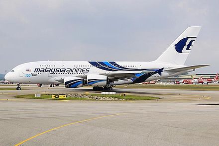 A Malaysian Airlines Airbus A380 at Kuala Lumpur International Airport
