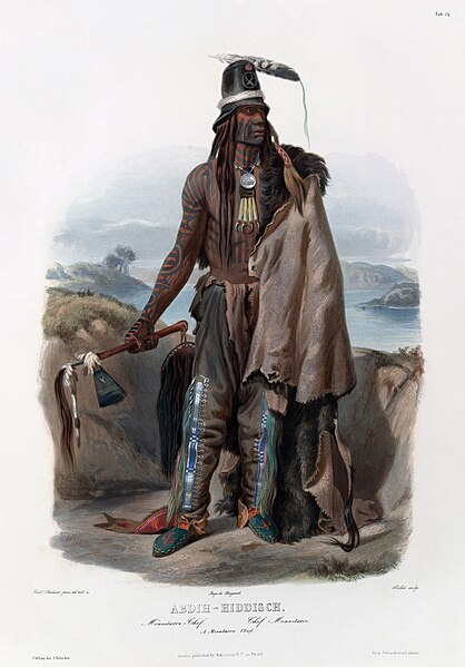 Road Maker (Aríìhiriš), a 19th-century Hidatsa chief. Engraving after a watercolour by Karl Bodmer.