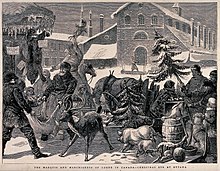 Princess Louise and the Marquess of Lorne visiting a street market in Ottawa around Christmas, c. 1880s. A street market at Christmas time; reindeer, pigs, fruit, tu Wellcome V0040157.jpg