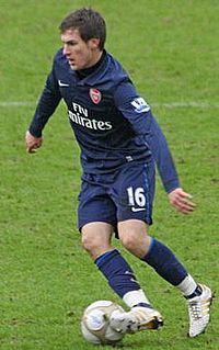 Ramsey playing for Arsenal against Stoke City in 2010 Aaron Ramsey Stoke City FC V Arsenal.jpg