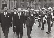 The first Uruguayan ambassador to China, Mr. Alberto Milhas, reviews the troops with Chiang Kai-Shek. Alberto Milhas.jpg